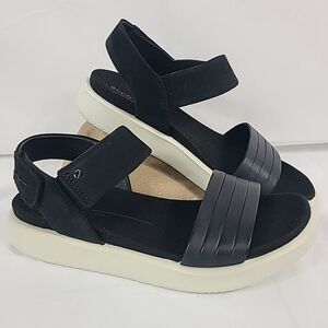 NEW Ecco Women's Flowt W Flat Black Slingback Leather Sandal Sz 5-5.5 MSRP $130